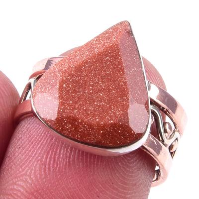 Natürlicher Sonnenstein Edelstein Handgefertigt 925 Sterlingsilber Zweifarbig Ring Größe 7 S0g70
