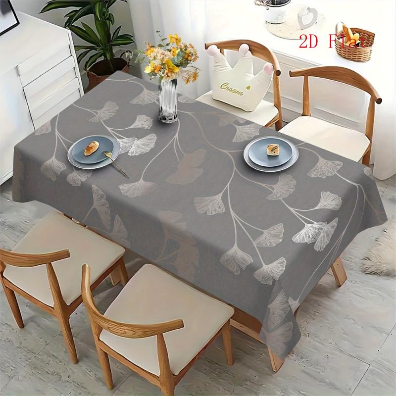 2D Flat 1pc Gray Ginkgo Leaf Pattern Polyester Tablecloth, Elegant And Easy to Clean, Decorative Tablecloth for Furniture, Perfect for Spring Table De