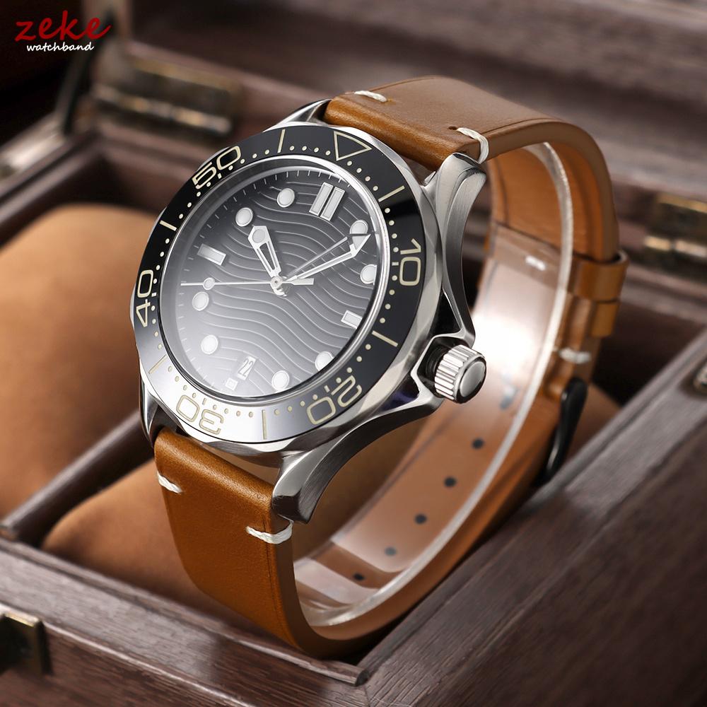 20mm 22mm for Omega Vintage Oil Wax Leather Watch Band 18mm 24mm Universal Stitching Cowhide Straps for Seiko Men Watch Bracelet