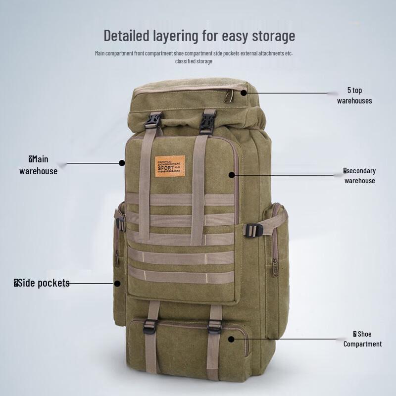 Chu Rong 80L Canvas Outdoor Travel Drawstring Backpack