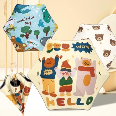 Cartoon UV Umbrella Long Hand Parasol Kids Sun Rain Umbrella Round Corners Protection Umbrellas With Reflective Strip Parasol
