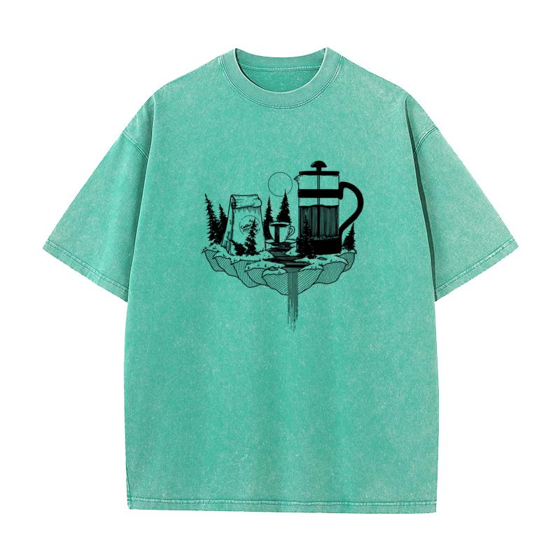 Forest Coffee O Neck Washed Retro T Shirts Christmas Casual Tops Tees Short Sleeve Family Pure Cotton Washed T Shirts Mens
