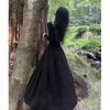Black U-neck Splicing Long-sleeved Dress for Women's Early Autumn Wear, New French Hepburn Temperament Socialite Dress