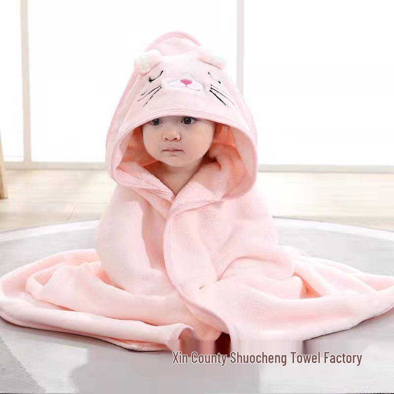 Newborn Hooded Coral Fleece Swaddle Blanket - Absorbent, Universal for All Seasons