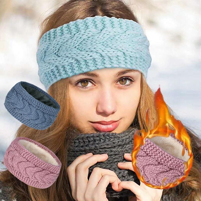 Wide Headbands Fleece Hair Accessories Women Cable Knitted Warm Turban Headwrap Thick Chunky Ear Warmer Crochet Hairbands Bandanas Hair Accessories