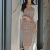 Elegant Korean Style Chiffon Splice Square Collar Dress for Professional Women