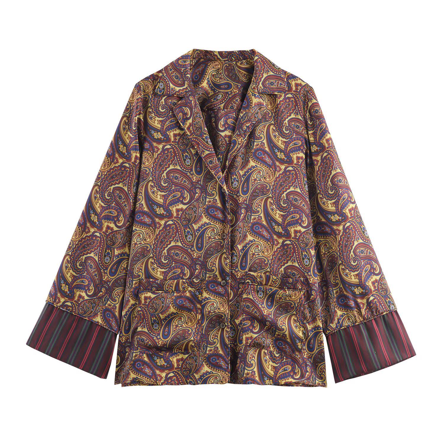 Европейская американская женская одежда Комплект из рубашки и брюк с принтом пейсли - Хит продаж XS