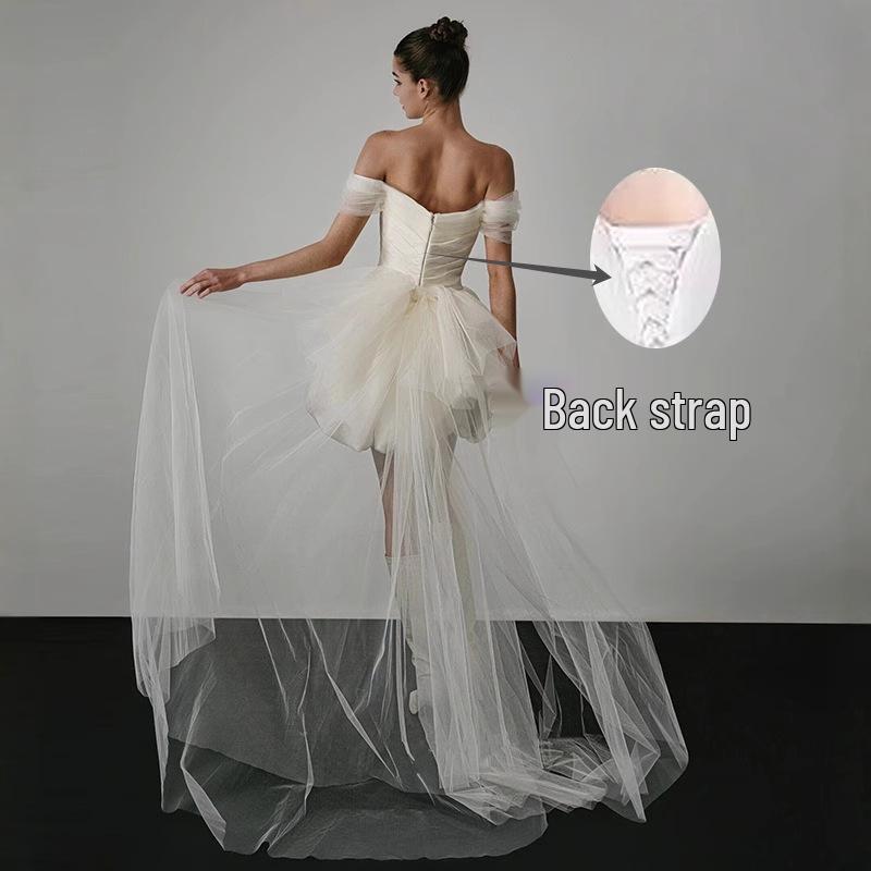 Petite Off-Shoulder White Satin Wedding Dress – Short, Simple French Style