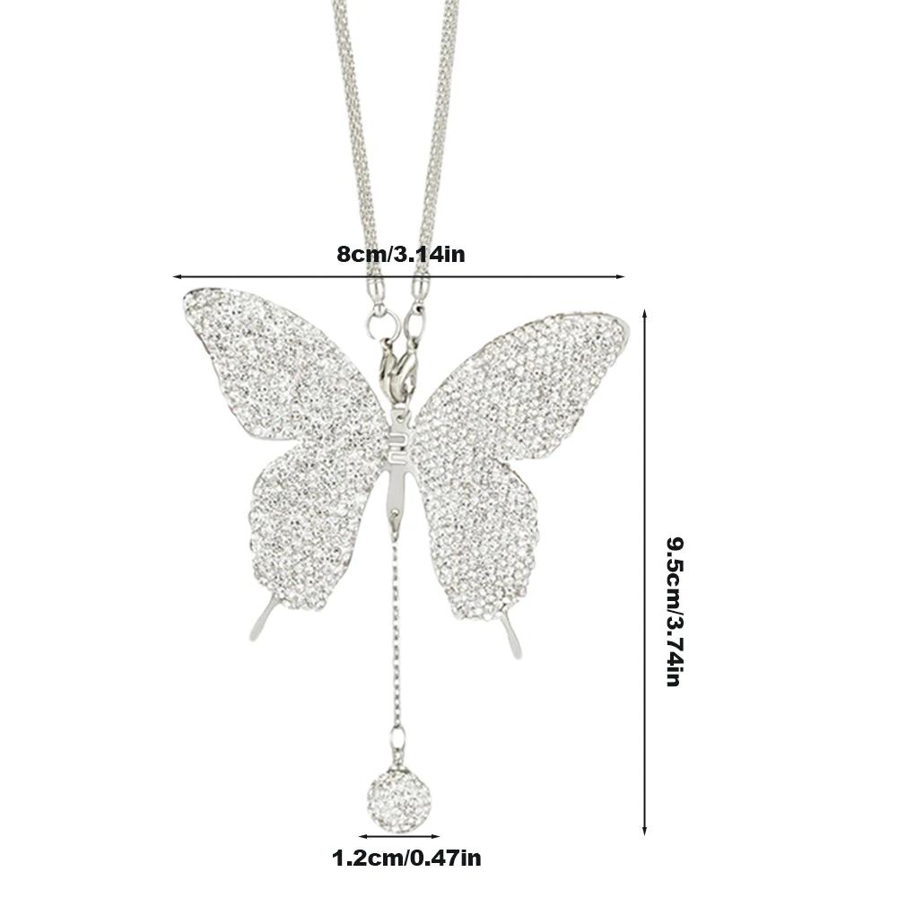 Crystal Butterfly Lucky Hanging Car Interior Pendant Rear View Mirror Charms for Women Ornamental Accessory for Vehicle Interior