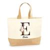 Beach Tote Bag - PLANETEE - Elodie Letter Flower - Natural Jute - Printed In France - Multicolored
