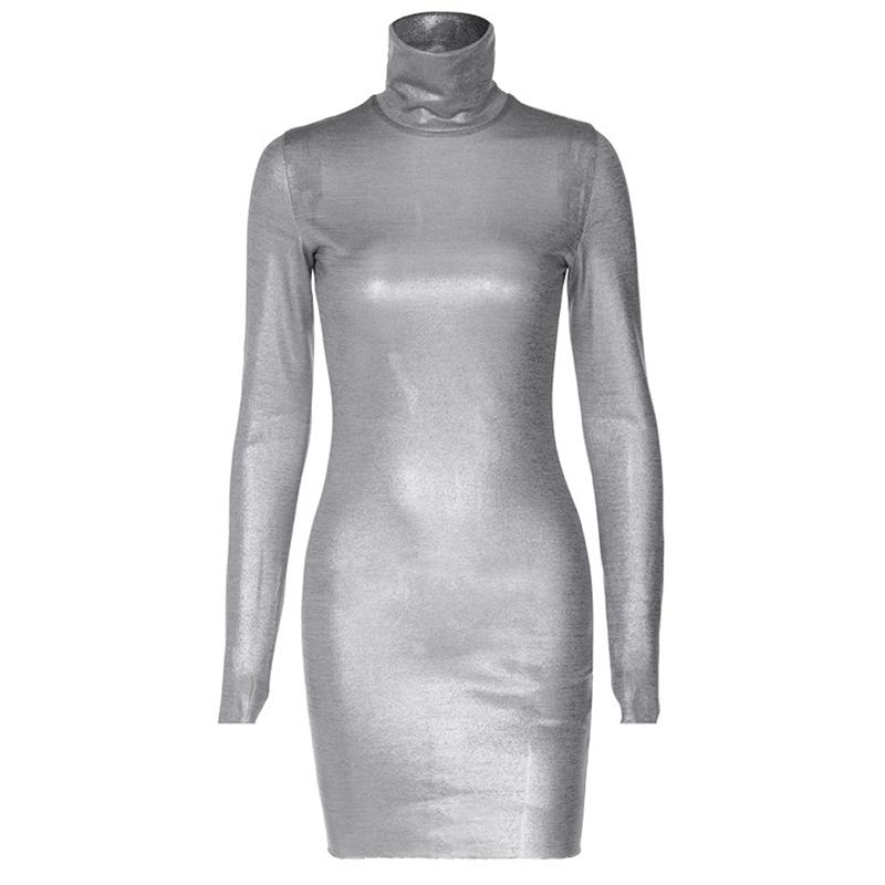 Abito sexy da donna slim collo alto manica lunga vita alta abiti ultra corti