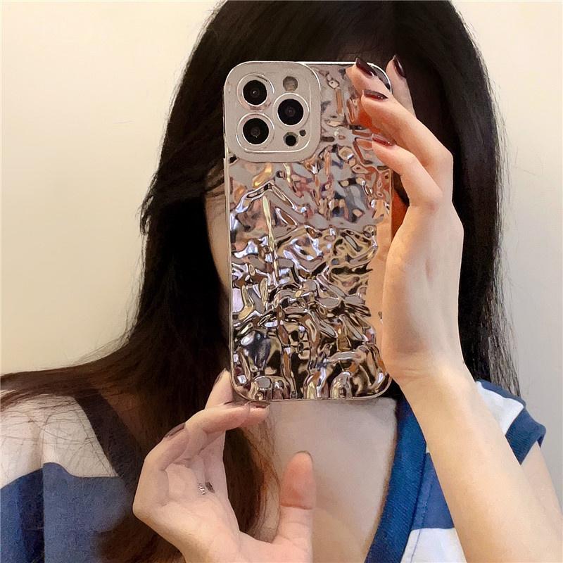 Cute Plated Silver Gold Crumpled Tin Foil Pattern Phone Case For Iphone 13 12 11 Pro Max Xr X Xs Max Camera Lens Protector Cover
