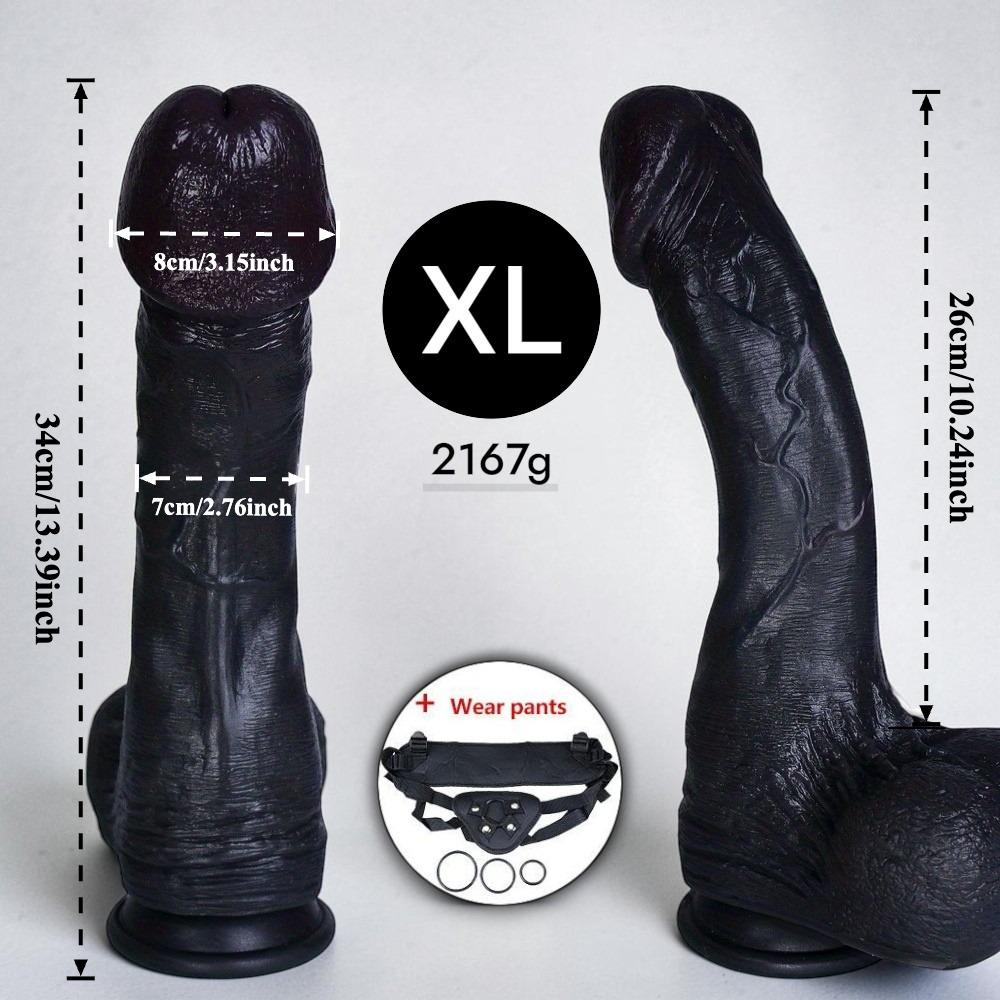 Realistic Black Dildo, Huge Thick Silicone Penis with Strong Suction Cup, Flexible Curved Design, Lifelike Texture, Adult Toy for Women & Couples