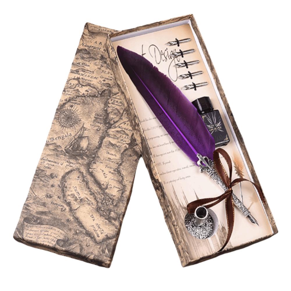 Without Ink Calligraphy Feather Dip Quill Pen with 5 Replacement Nibs Carved Base Quill Pen Set Retro Style Multiple Colors