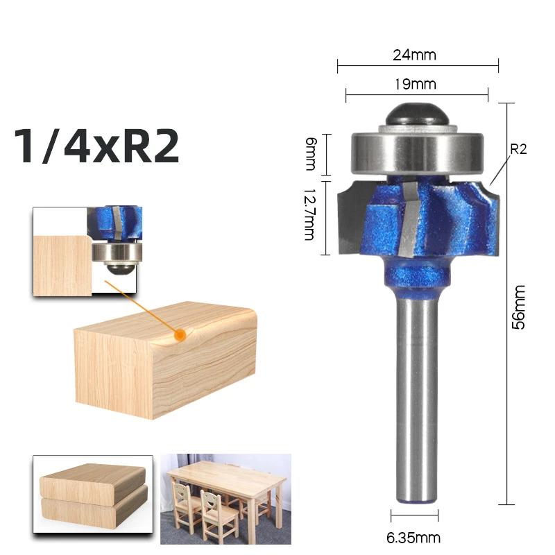 Allsome 6mm/6,35mm/8mm SchaftAbgerundeter Kantenfräser R1 R2 R3 Zierkanten Holzbearbeitung Fräser Klassischer Fräserbit für Holz