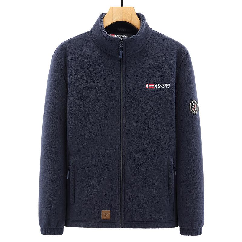 

2025 Новое осенне-зимнее толстое плюшевое мужское флисовое пальто с воротником-стойкой, большая теплая куртка 3XL темно-синий