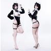 Maid Cosplay Erotic Extreme Sexy Sexy PU Leather SM Restraint Moe Devil Temptation Lingerie Bodycon Bondage Enamel Costume One Size Black [SENMHS]