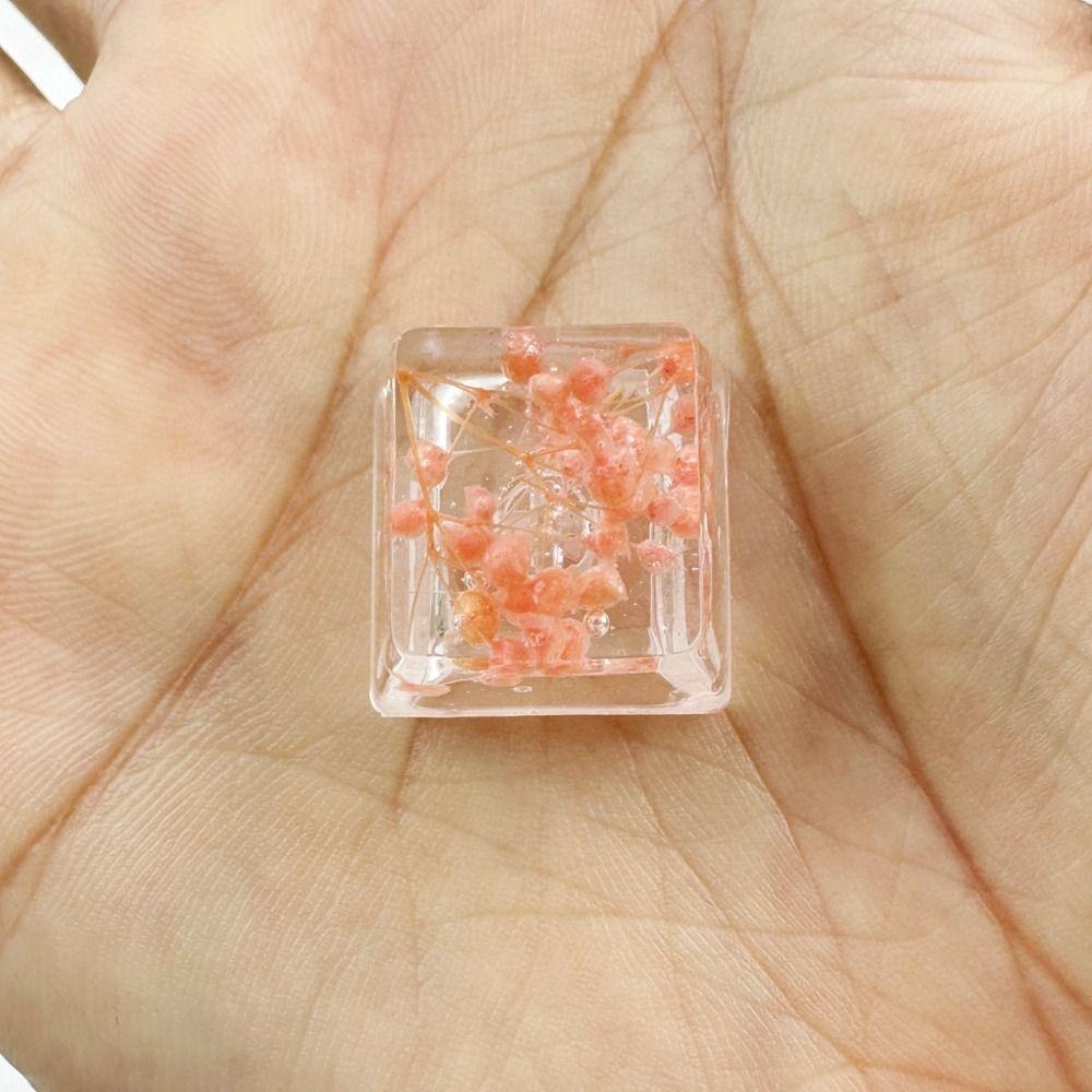 Translucent Dried Flower Keycaps OEM R4 Handmade Mechanical Keyboard Keycap Gypsophila Decoration Resin Keycap Cross Axis розовый