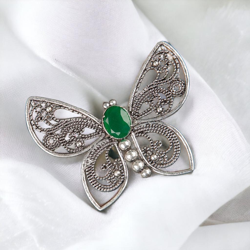 Natural Gemstone Butterfly Pendant, Elegant And Artisan Jewelry 925 Silver 1.66" CP-13