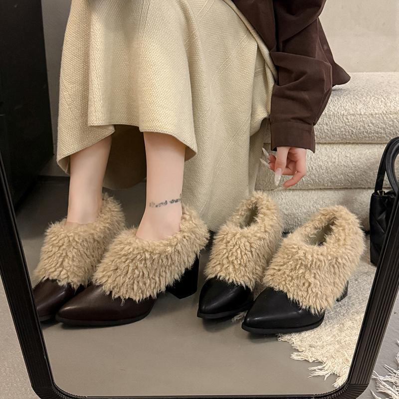 Winter Warm Fluffy Fur Ankle Boots for Women Brand Designer Plush Short Boots Fashion Elegant Thick Heel Women Shoes Botas Mujer