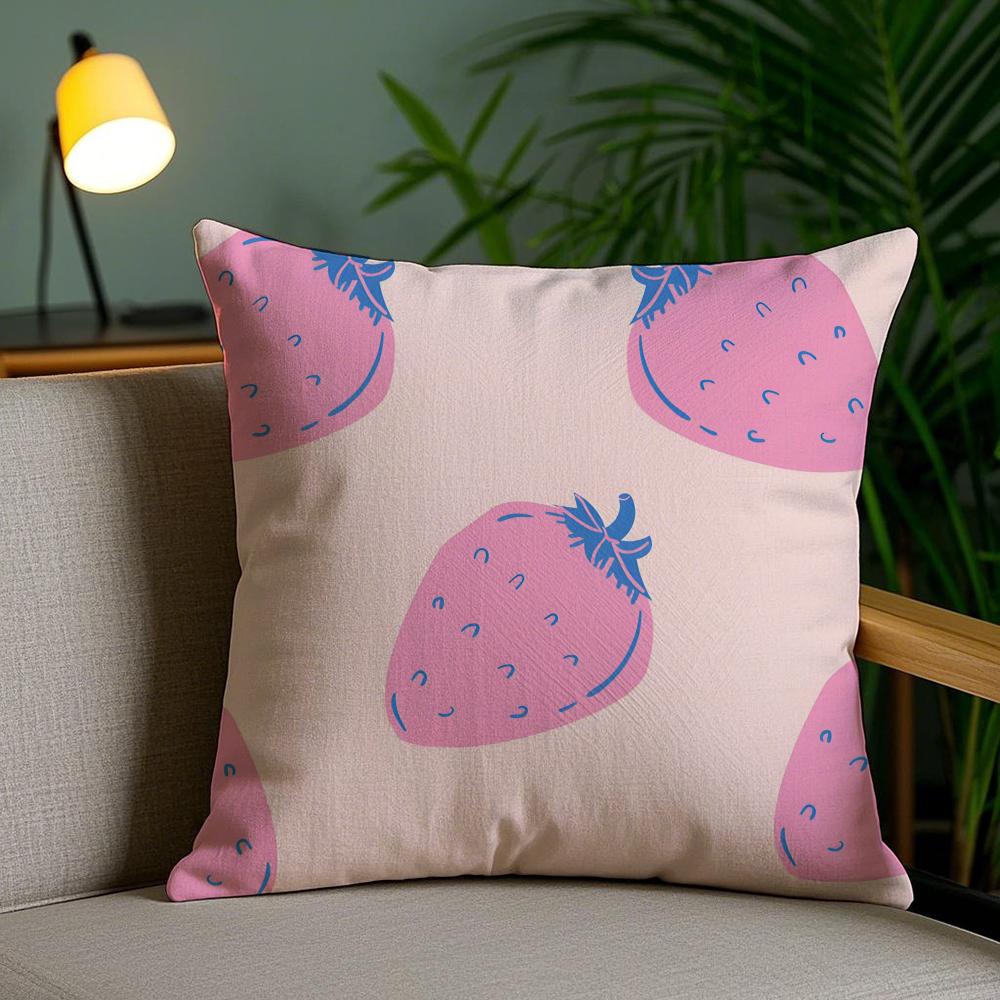 Cute Strawberry Cushion Cover Soft Short Plush Double-Sided Printing Home Decor Machine Washable Pillow Case Gift