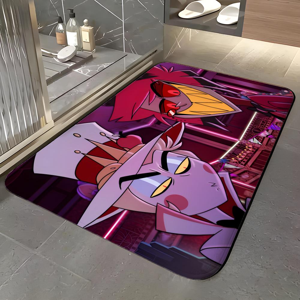 show H-Hazbin Hotel Floor Mat Soft Flannel Entrance Door Mat Non Slip Absorbent Bathroom Bedroom Floor Rug
