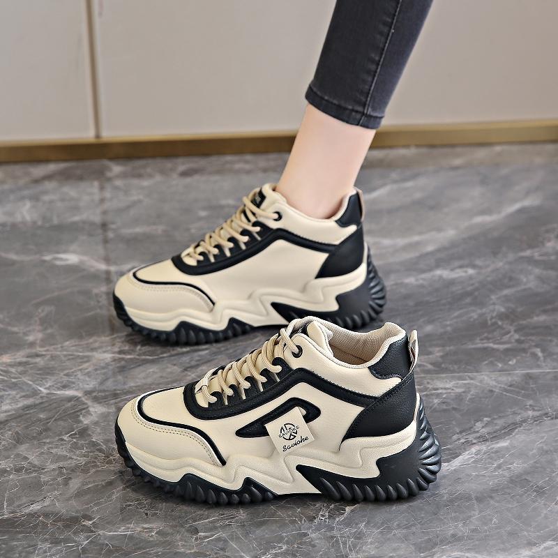 

CRLAYDK Женские кроссовки на платформе, массивные, на танкетке, высокие, на шнуровке, увеличивающие рост, модные, из ПУ кожи, для ходьбы, теннисные, для девочек 40