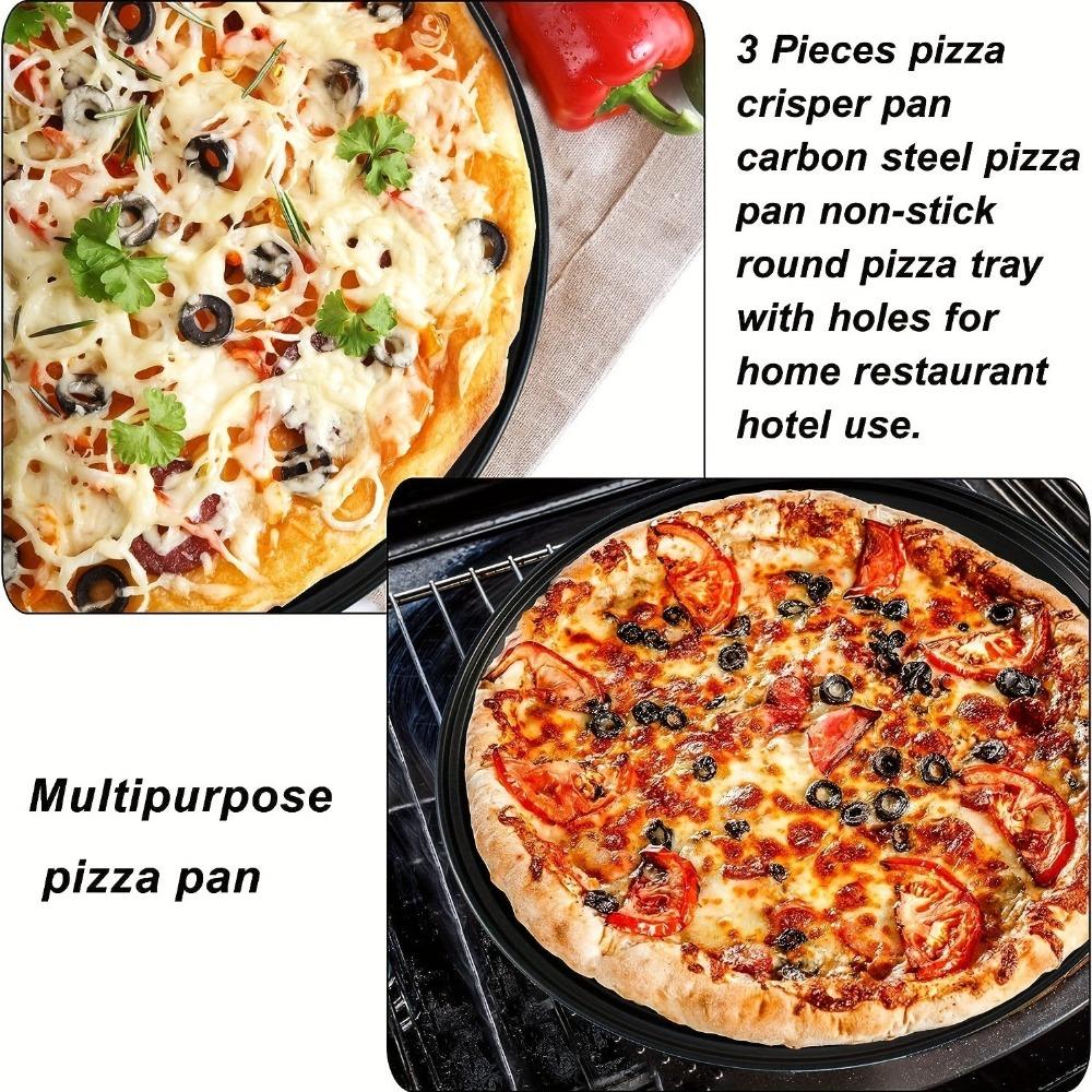Carbon Steel Perforated Pizza Pan 10/11/12 Inch Non Stick Cooking Plate Round Mupti Purpose Pizza Baking Tray Crispy & Bubbly