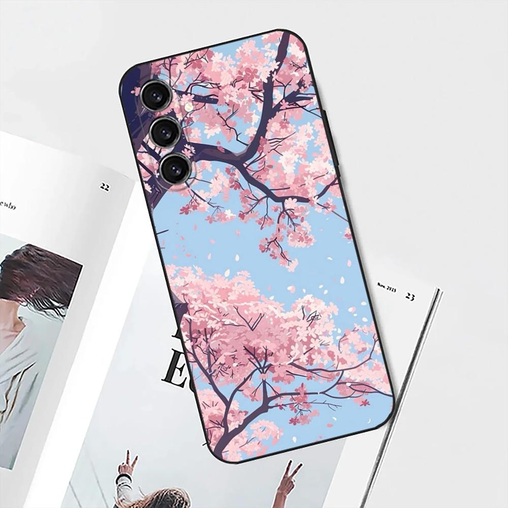 Pink Cherry Blossom Sakura Phone Case For Samsung S25,S24,S21,S22,S23,S30,Ultra,S20,Plus,Fe,Lite,Note,10 Black Soft Shell