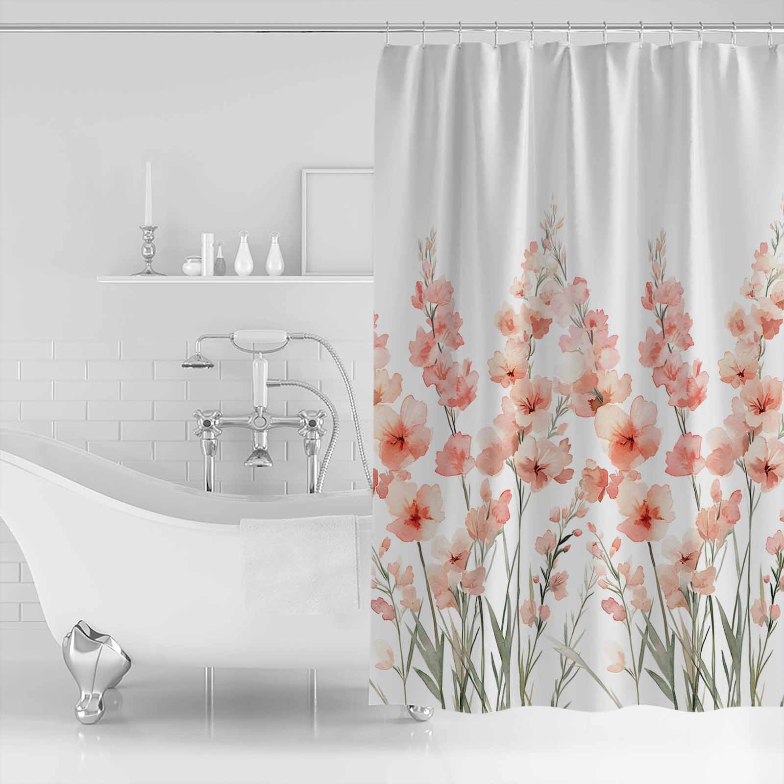 

Модернизм Розовый Цветок Растение Ванная Душевая Занавеска Художественный Красочный Коврик для Ванной Декорация для Домашнего Декора 122x183cm