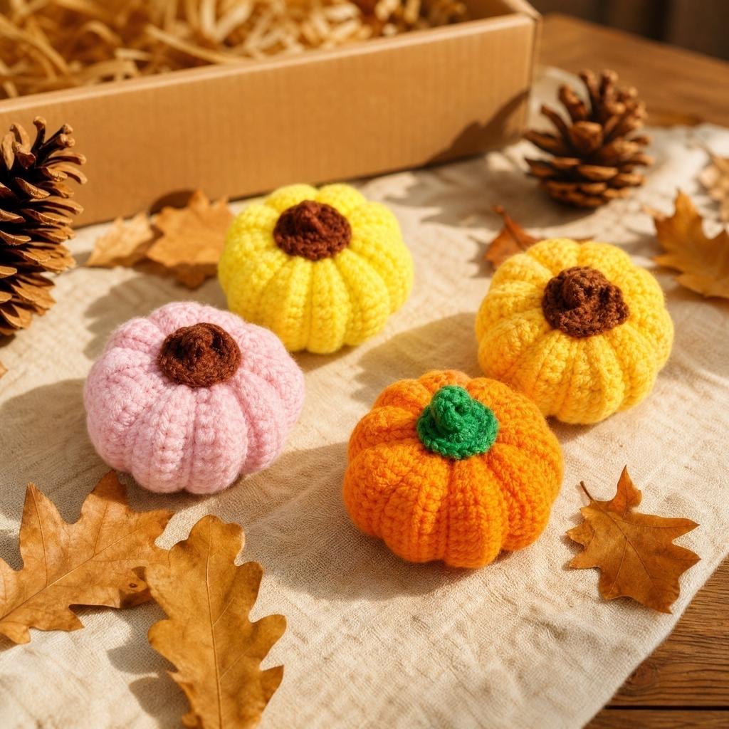 Knitted Pumpkin Tabletop Decorative Ornament Gift Box for Fall Home Decor