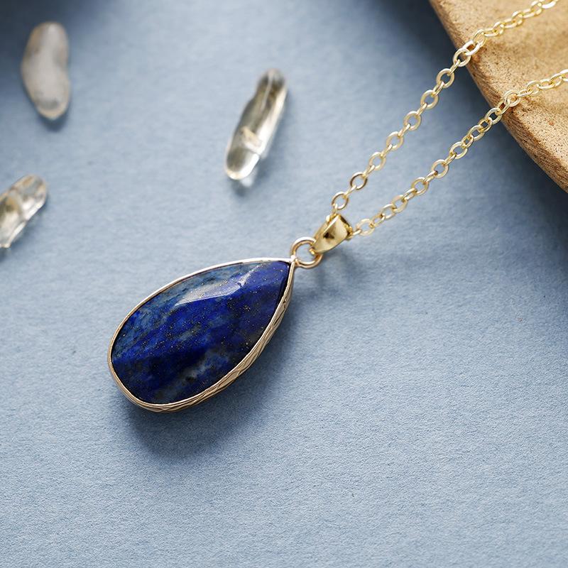 Hot Selling Simple Natural Stone Crystal Water Drop Pendant Copper Plated Real Gold Necklace Daily Jewelry