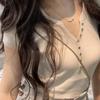 White Short V-neck Shoulder Short Sleeved T-shirt for Women In Summer Slim Fit and Sexy Ice Silk Knitted T-shirt Top Thin Version