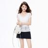 Korean Beige V-neck Slim-fit Short-sleeved Knitted Sweater Women's Spring and Summer New Twist Hollow Design Top