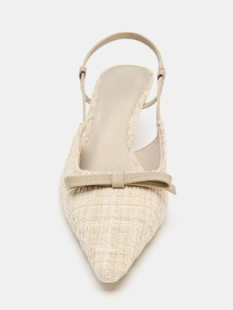 Fashion Bow Decorative High Heels Women High Quality Thick Tweed Slingback Kitten Heel Designer Shoes Elegant Banquet Dress Shoe