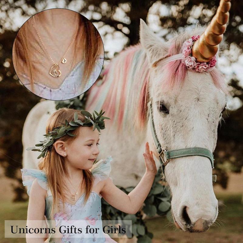 Hidepoo Unicorn Necklace Gifts for Girls - Colorful CZ Heart Pendant Initial Unicorns Necklaces Birthday Gift for Girl Daughter Granddaughter Niece