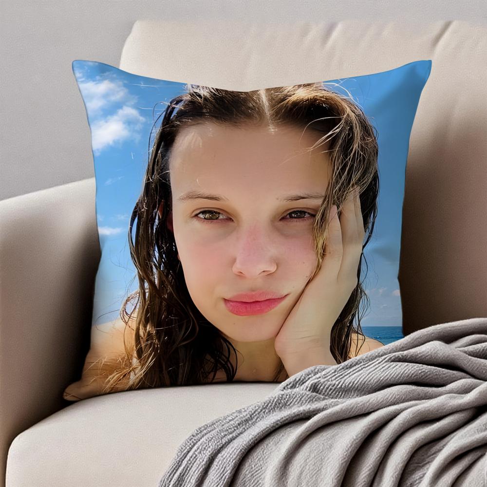 Talented Beautiful Actress MMillie Bobby Brown Cushion Cover Pillowcase Antidustmite Invisible Zipper Short Plush Sofa Cushion