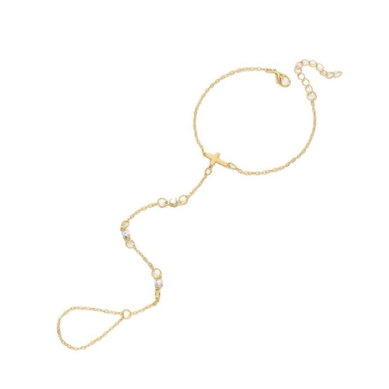 Exquisit Zircon Gold Color Cross Bracelets for Women Ladies Luxury Rings Link Chains Connecting Harness Bracelets Jewelry Gifts
