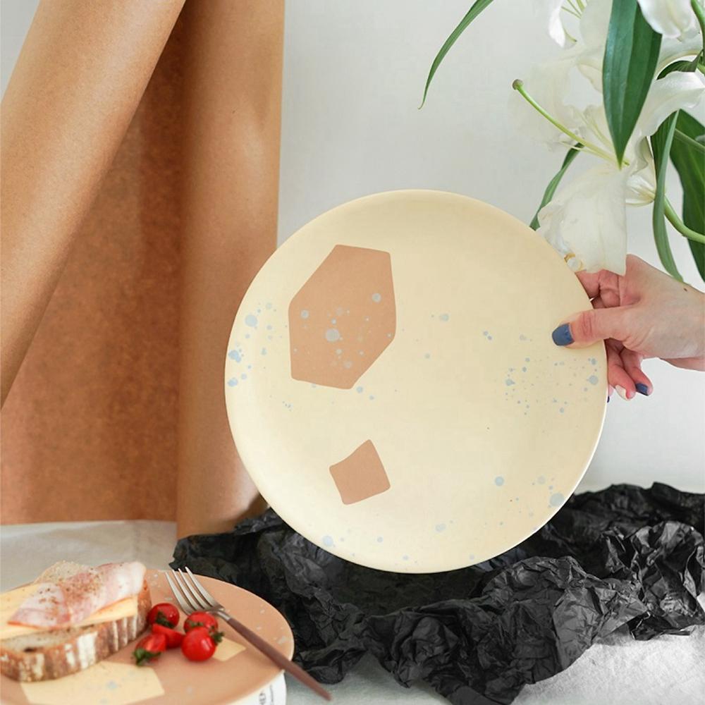 Natural Bamboo Fiber Plates Dinnerware Modern Creative Pattern Reusable Unbreakable Plates