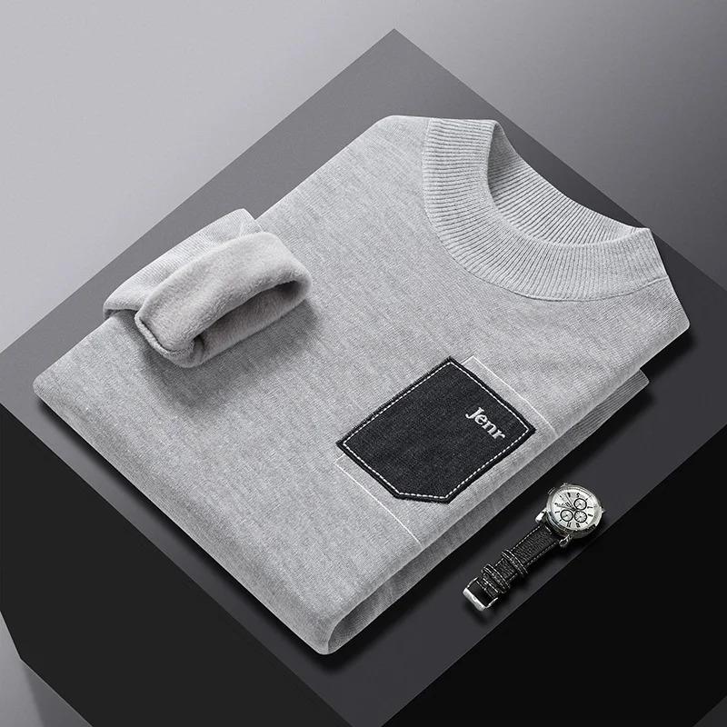 Men's Winter Sweater Warm Fluffy Lining Slim Fit Pullovers Knitwear Men Long Sleeve Men's Clothing