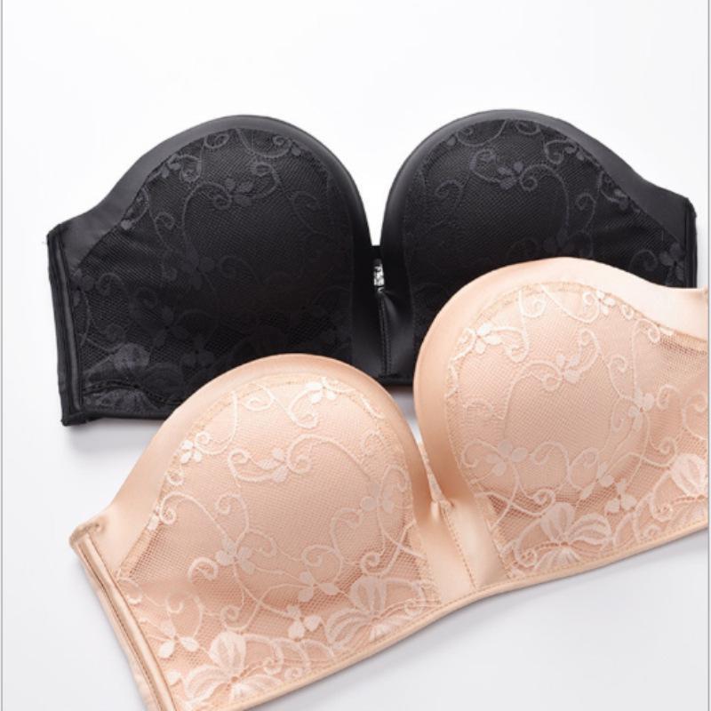 Летний бюстгальтер без бретелек Push-Up без косточек - Противоскользящее, Уплотняющее моделирующее белье 36/80 чёрный