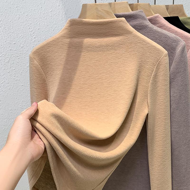 Mulberry Silk Cashmere Base Shirt for Women New Women's Stand-up Collar Long-sleeved T-shirt Thermal Inner Waist Top