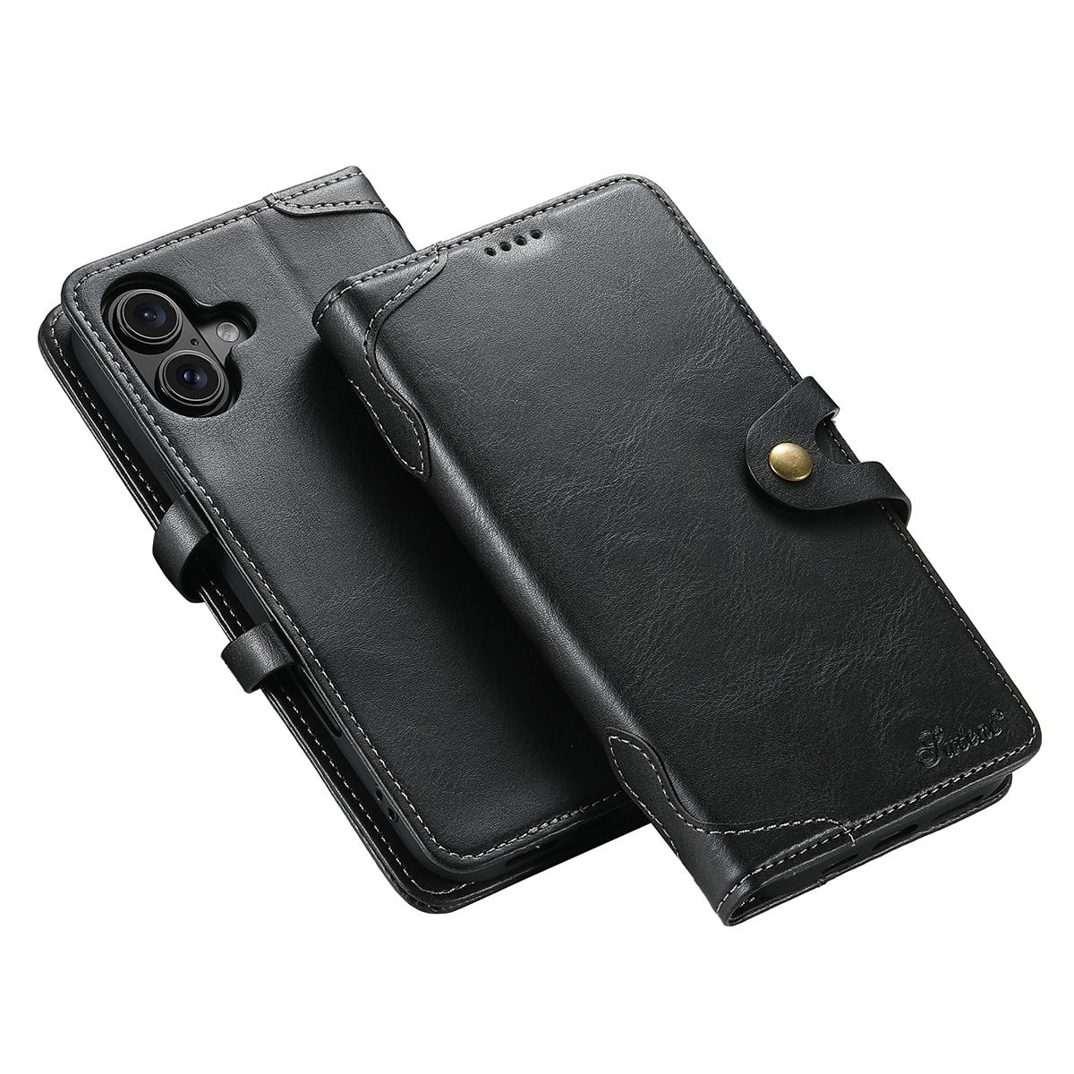 

SUTENI Q03 Series for iPhone 16 Case Wavy Texture PU Leather Phone Wallet Cover B