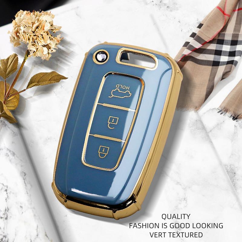 Luxurious Golden Edge Remote Car Key Case Cover For KIA Sportage Forte K2 K5 For Hyundai Solaris HB20 Veloster SR IX35