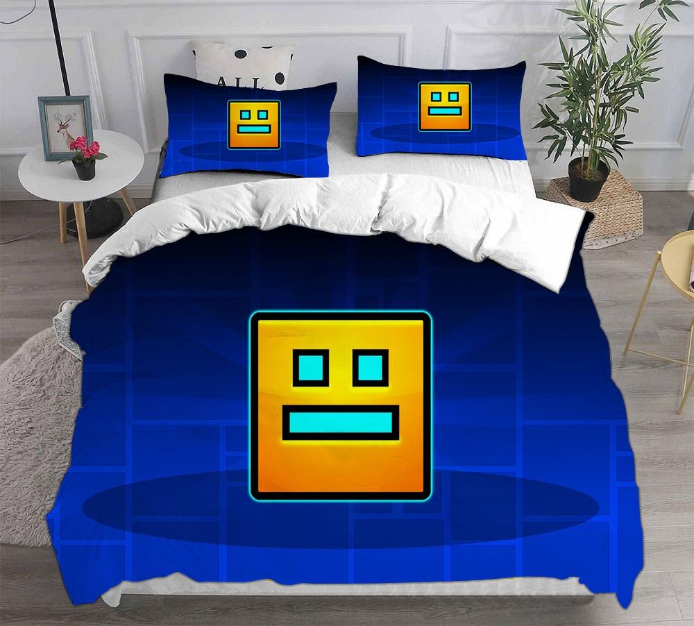 Комплекты постельного белья Geometry Dash Игровой комплект с пододеяльником Милый мультяшный стиль для детской игровой комнаты Декор спальни Декор Geometry Dash (135x200cm)