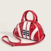 Red hard and three-dimensional striped tote bag with a sense of luxury, suitable for crossbody or hand-held use.