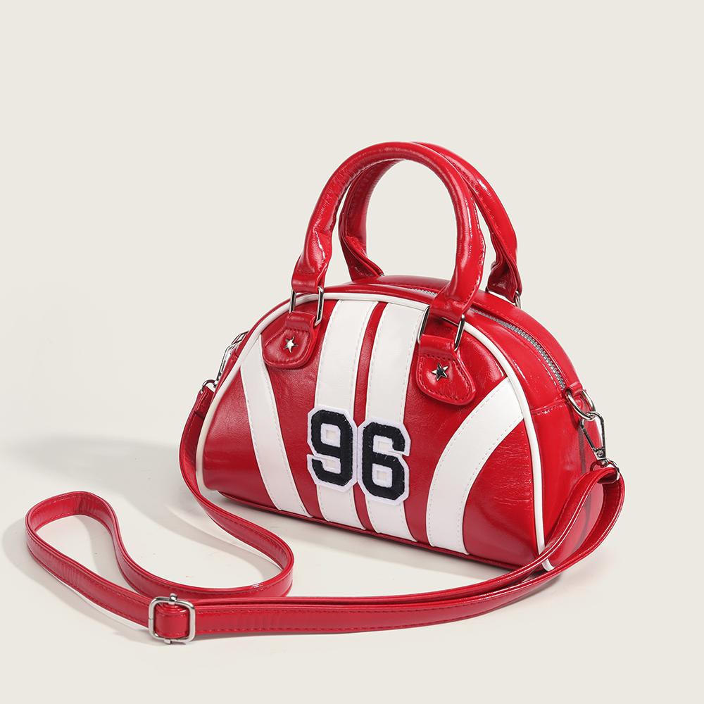 Red hard and three-dimensional striped tote bag with a sense of luxury, suitable for crossbody or hand-held use.