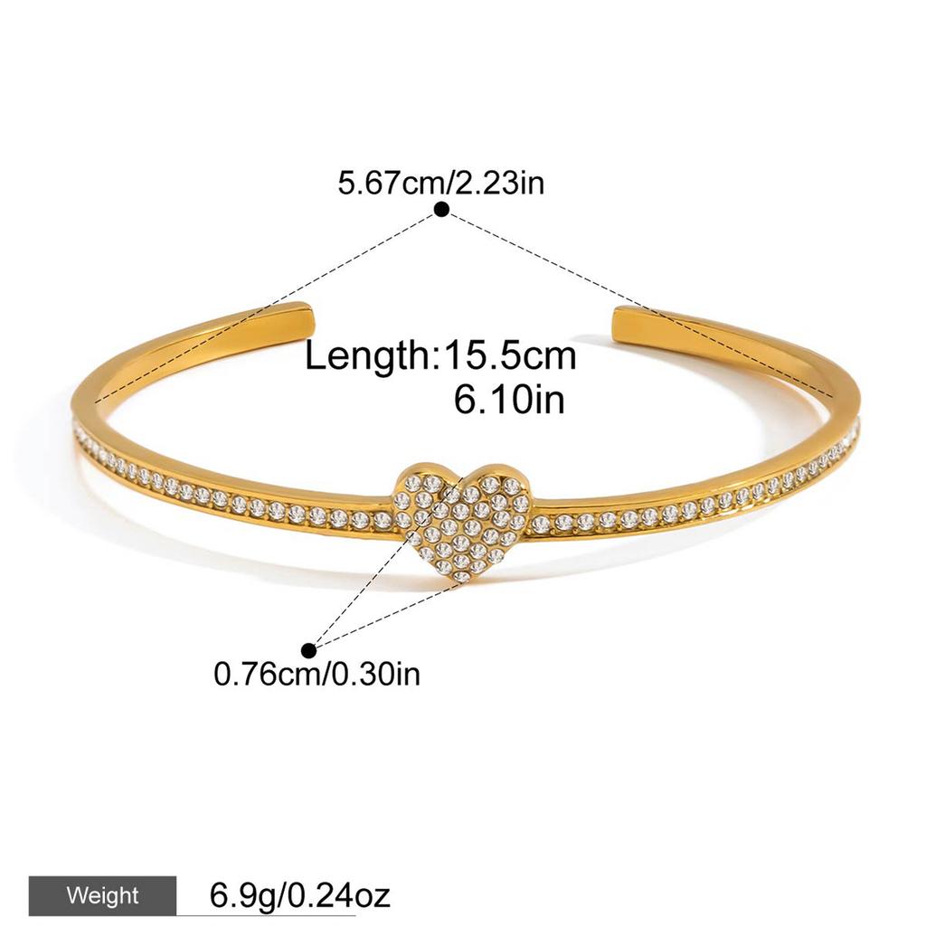 Yori Stylish Heart-shaped Valentine's Day Open Bracelet Bangle for Women Rust Proof Personalized Charm Wrist Jewellery Gift