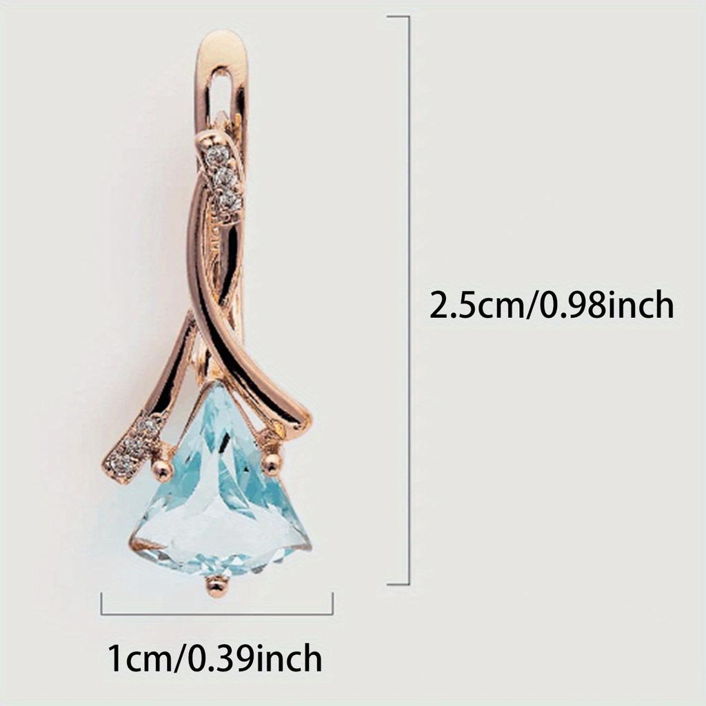 1 Pair Golden Color Triangle Cut Aqua Blue Stone Earrings Women Wedding Drop Earrings Jewelry