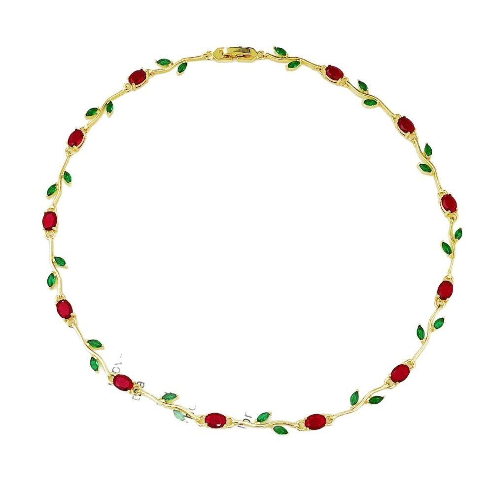 Multicolour Rose Flower Necklace Light Luxury Crystal Leaf Necklace Zircon Necklace Women Girls